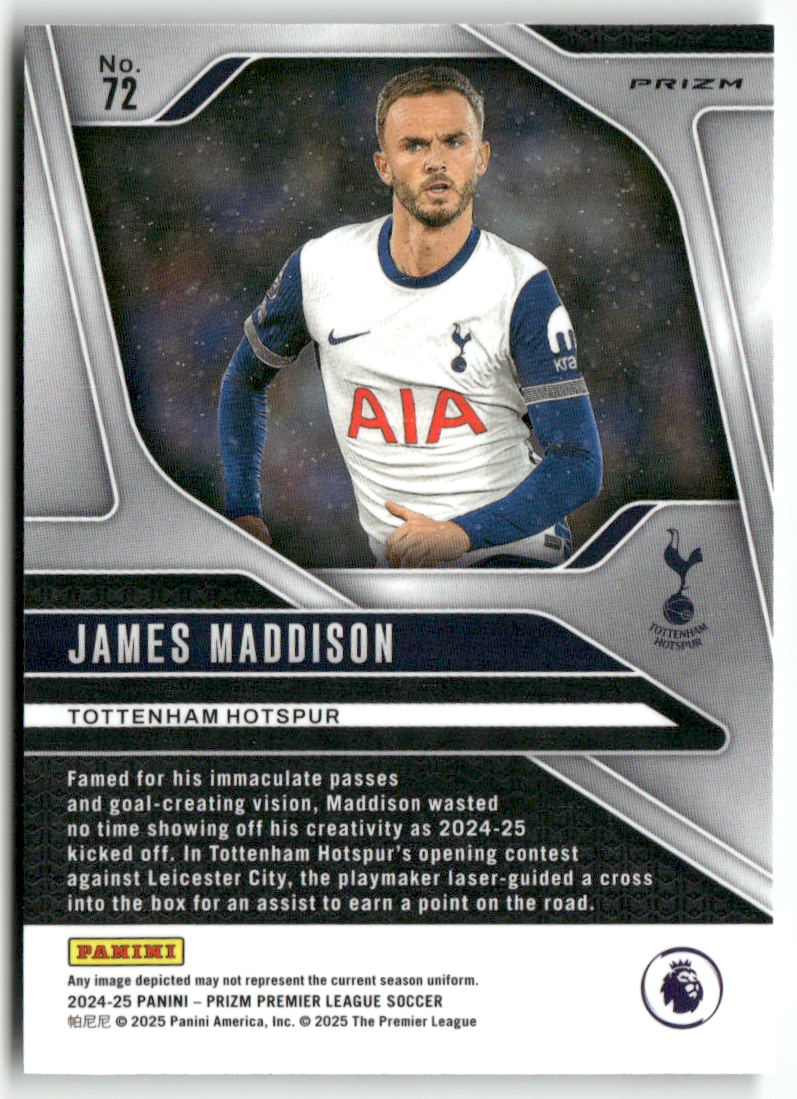 ジェームズ マディソン Panini Prizm 25枚限定 鑑定済 2024-25 Panini Prizm Premier League No. 72 James Maddison Mojo