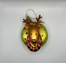 Summit Glass Reindeer Ornament Christmas Green Red Dots Scarf Collar Shiny
