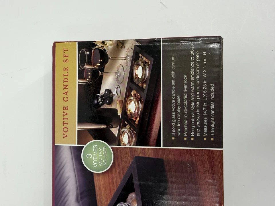 SARAH PEYTON Home Base de Madera con Juego de 3 Tazas Votivas de Vidrio NUEVO Foto 3 de 4