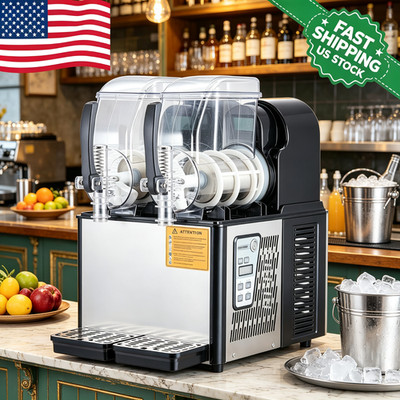 High-Capacity Dual-Tank Slushie Machine 7.2L Frozen Drink Dispenser 370W