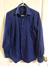 Prada Men’s Blue Solid Long Sleeve Dress Shirt 15.5" Neck 39" Chest