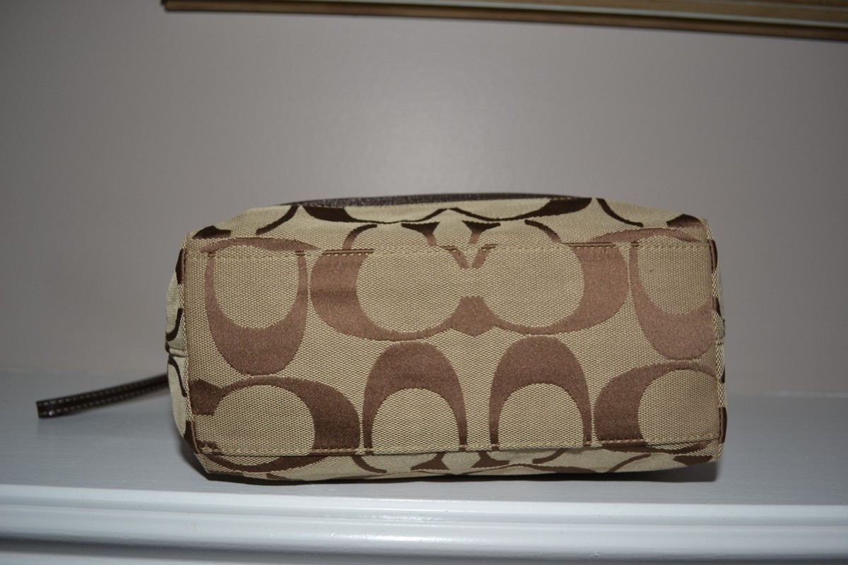 Coach NEW Signature Jacquard Monogram Stripe Khaki Mahogany tote