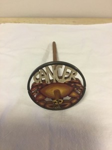 top whorl drop spindle zodiac sign cancer by Golding 31/2 in gold leaf acceents