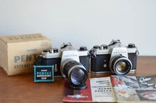 2x Pentax Spotmatic SP Film Cameras w/ 55mm & 135mm Lenses