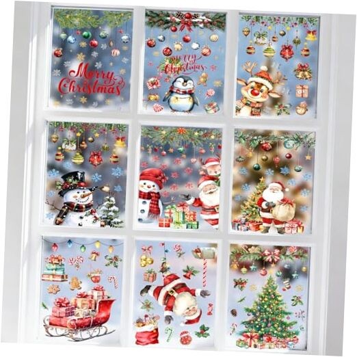 9 Sheets Christmas Window Stickers - Festive Holiday Lights, Christmas Lights