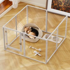 Clear Acrylic Dog Play Pen Indoor - 39 Inch 8-Panel Pet Enclosure for Small D...