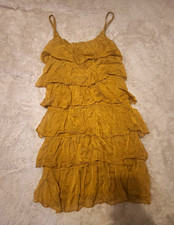 Women’s Yellow Ruffle Strappy Sleeveless Fit & Flare Knee Dress, Size 14 Regular