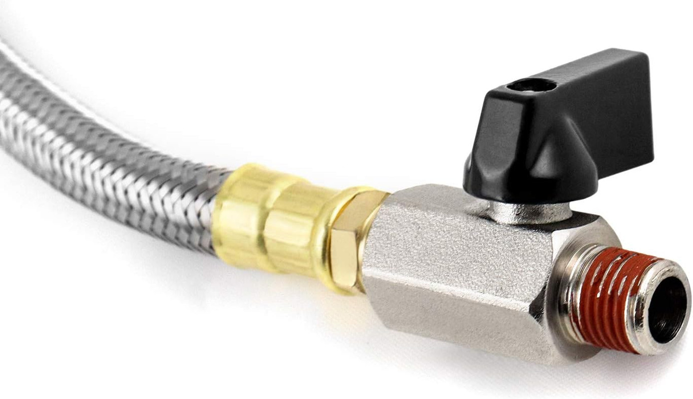 Air Compressor Tank Drain Valve Kit, 10” Hose 1/4” NPT, 1/4”-3/8” Adapter + Tape