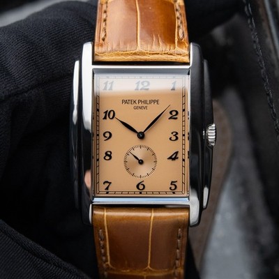 Patek Philippe Gondolo 5124G White Gold Salmon Rose Dial Leather Set Men's Watch