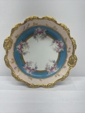 Antique Limoges Hand Painted Bowl 9in, Gold Trim