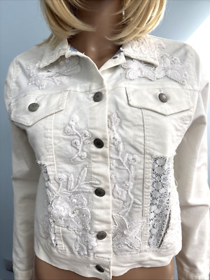 ANTICA SARTORIA by Giacomo Cinque White Denim Biker Jacket Size S CH36''
