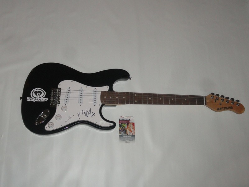 TIM MCILRATH SIGNED BLACK ELECTRIC GUITAR RISE AGAINST PROOF JSA COA