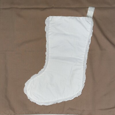 Vintage Imperial Elegance Christmas Stocking White Cotton Eyelet Trim Infant
