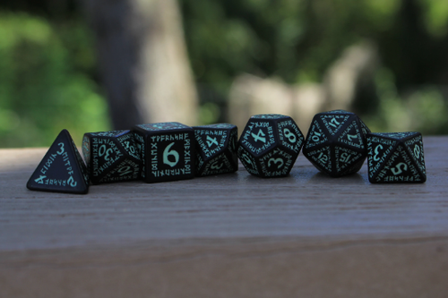 Runic Black & Glow-in-the-Dark - 7 Piece Resin Tabletop DND RPG 5e Dice Set - Picture 5 of 7