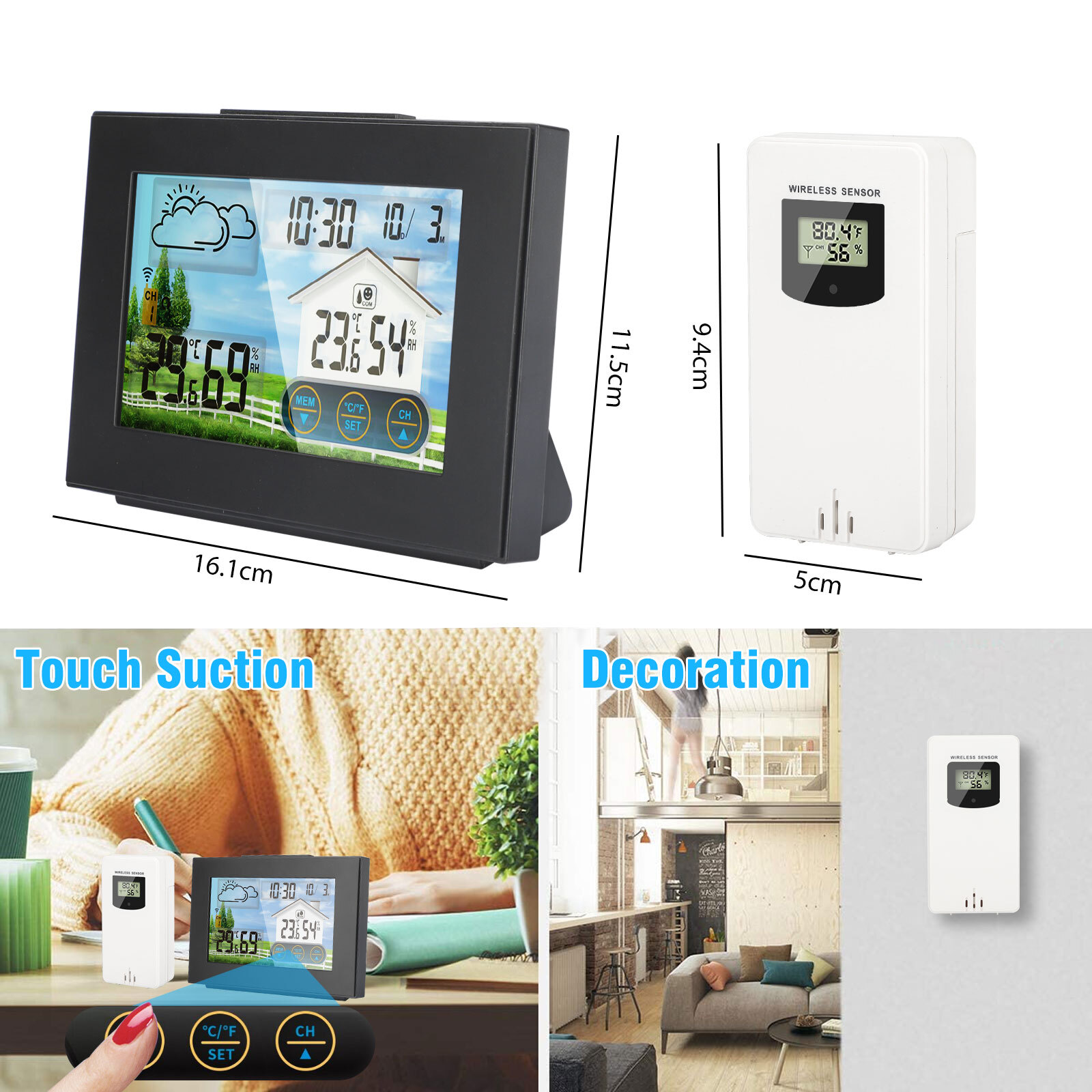 Digital Wireless Weather Station Clock Remote Sensor Indoor Outdoor