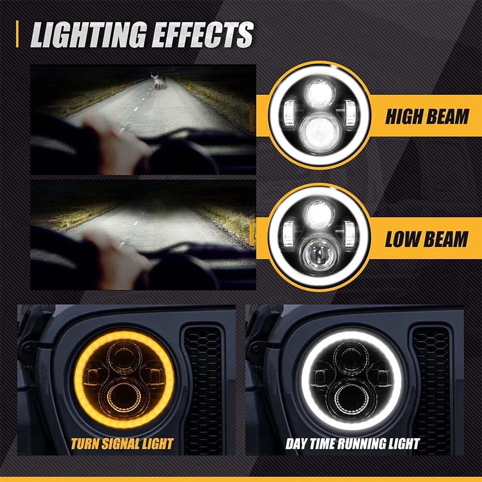 Par de faróis halo de LED 7" e kit DRL de farol de neblina de 4 polegadas para Ford Wrangler JK LJ TJ - Imagem 3 de 4