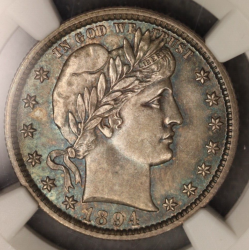 1894 25C Liberty Head Barber Silver Quarter Dollar NGC MS64 CAC TONED COLOR SB16 - Afbeelding 1 van 10