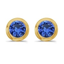 1.12 Ct Bezel-Set Round Cut Blue Topaz Stud Earrings 14K Yellow Gold