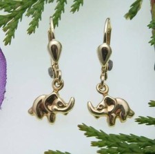 Children Earrings Ear Pendants Elephant 3D Gloss 585 Gold Yellow Gold Quality