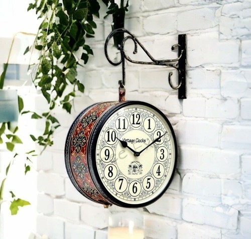 Double Side Hanging Metal Railway Station Vintage Platform 10" Wall Clock - Picture 6 of 7