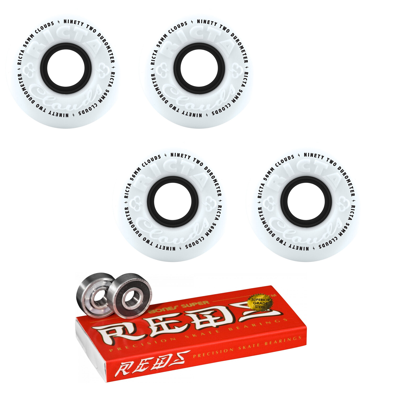 Wheels 56mm 92a Clouds With Bones Super Reds Bearings