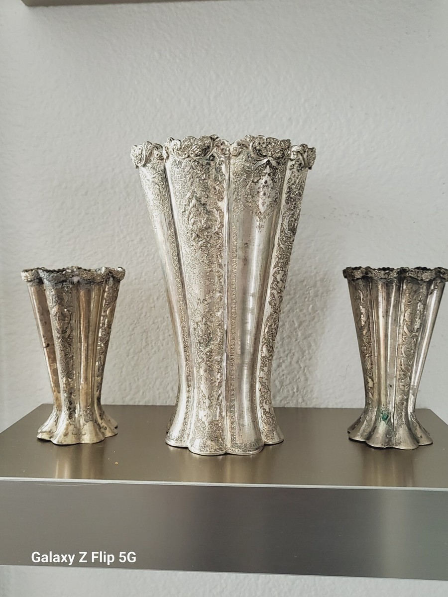 SET OF 3 ORIGINAL MIDDLE EASTERN SOLID SILVER VASES 3D DESIGN | eBay
