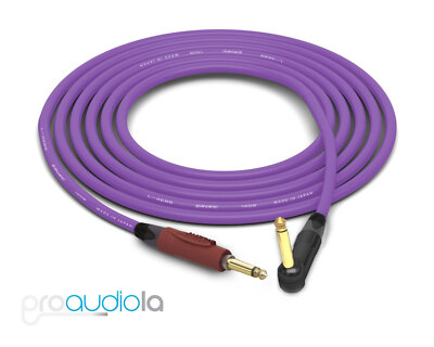 Canare Quad Instrument Cable | Silent 1/4'' TS to 90° 1/4'' TS | Purple 4 Ft