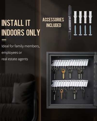 60-Key Slotted Key Cabinet w/ Combination Lock Wall Mounted Steel Key Organizer - Picture 2 of 7