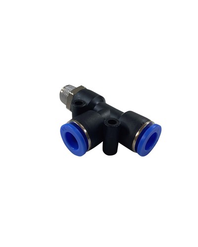 3/8" Tube O.D. x 1/4" MNPT Brass Composite Swivel Push-In Male Run Tee - Picture 3 of 3