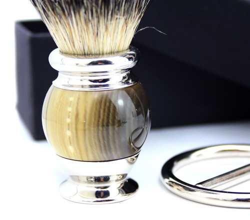 Synthetic silver tip hair Brush with Brush Holder Stand for Men Ever Beard Shave - Picture 8 of 10