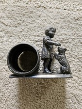 Antique Silver Plate Napkin Holder Young Girl Playing With Terrier Dog