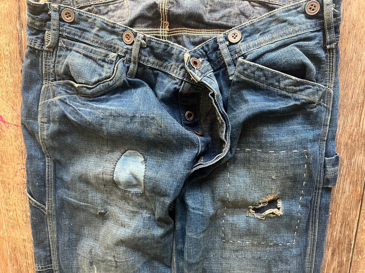 Double RL RRL Men's Buckle back jeans distressed patchwork design