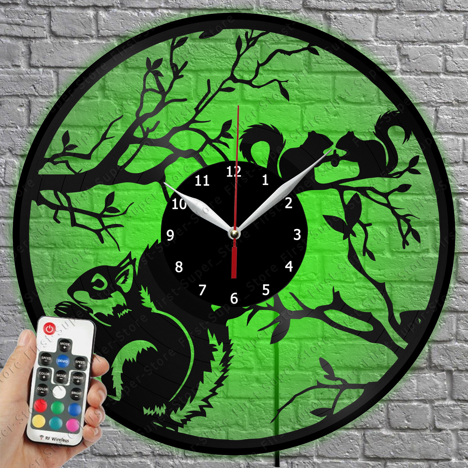 LED Squirrel Vinyl Record Wall Clock with Light 1803