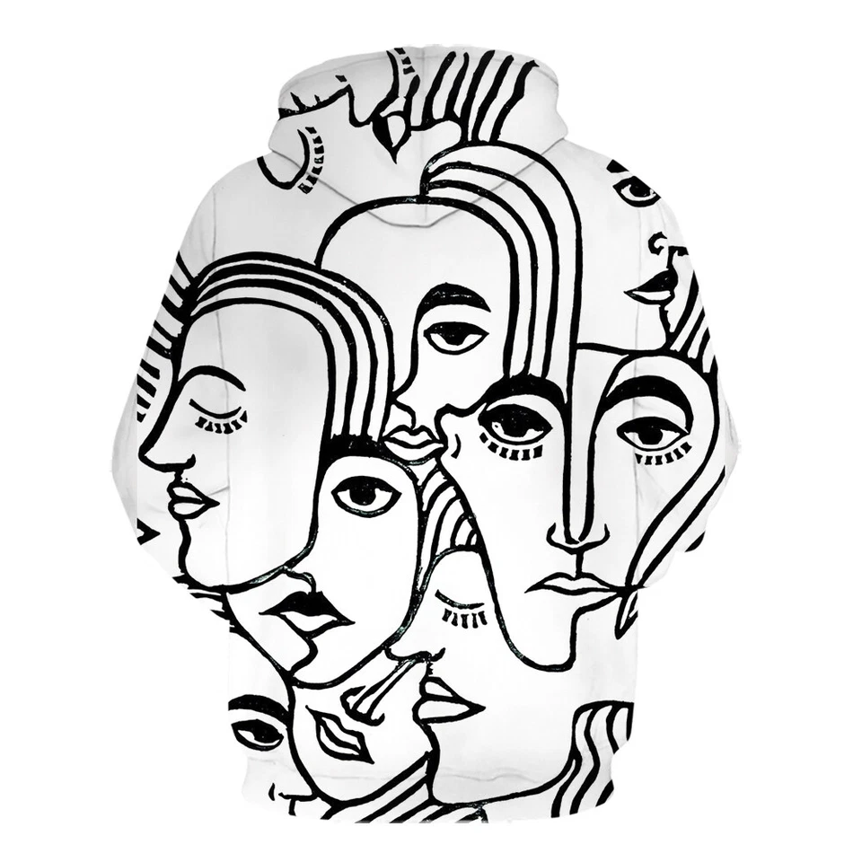 Hombres Sudadera con Capucha Pullover Sudadera con Capucha Negro Blanco Abstracto Estampado Facial Deportes EE. UU. Foto 2 de 2