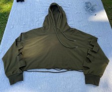 Womens Large Long Sleeve Sweatshirt Hoodie Cropped Drawstring Pullover