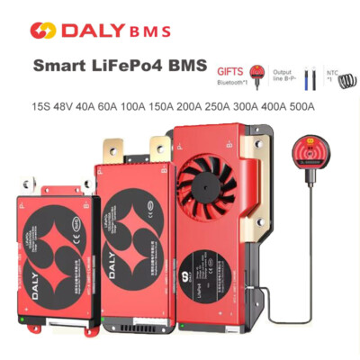 Daly Smart BMS 15S 48V 40A-500A LiFePo4 BMS Common Port w/Balance &Bluetooth lot