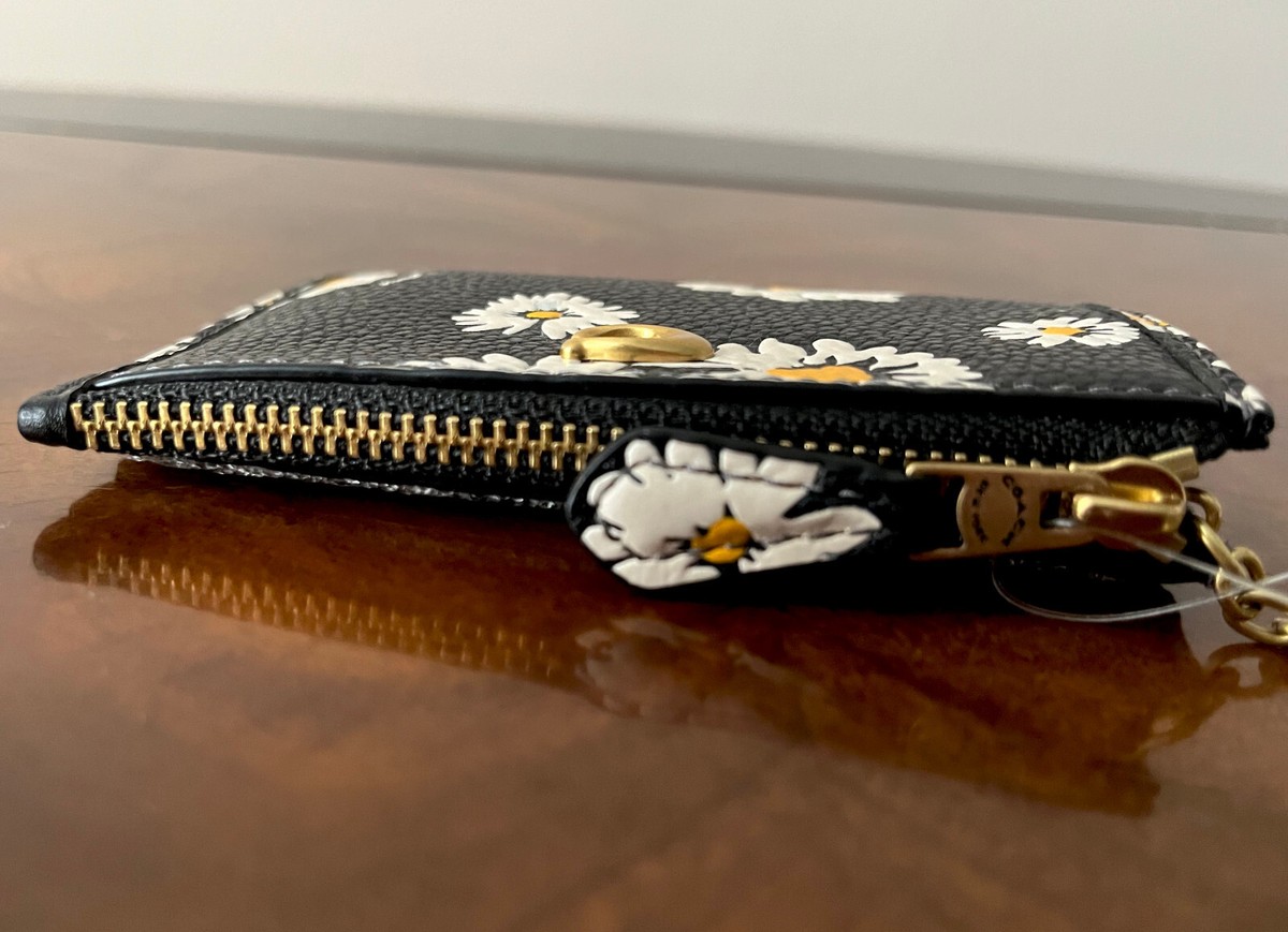 財布・小物その他 Daisy Slim Mini Transportation Card Wallet Black NWT Coach Black Pebble Leather W/Daisies Mini Skinny I.D.