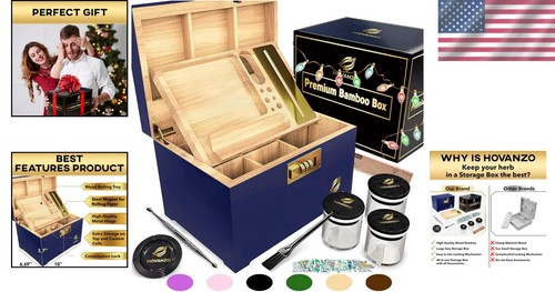 Versatile Bamboo Storage Box Set with Decorative Glass Jars & Storage Tray - Picture 2 of 8