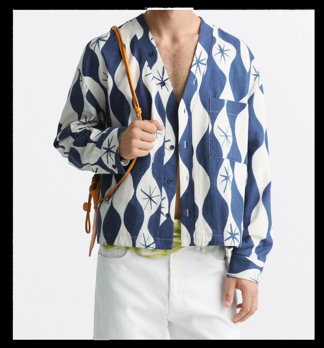 Mens ZARA LIMITED EDITION Wavy Kimono Jacket Shirt MEDIUM Blue