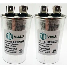Pack of 2 - VIALU - 20 uf/MFD 370 VAC volts Round Run Capacitor 50/60 Hz