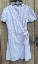 BNWT Boohoo Broderie Anglaise Pale Pink Wrap Dress Cap Sleeve Size 16