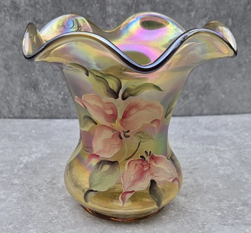 QVC 100 Years Fenton Golden Opalescent Stretch Glass L. Everson Vase FREEUSHIP