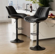 Adjustable Swivel Upholstered Bar Stools Set of 2