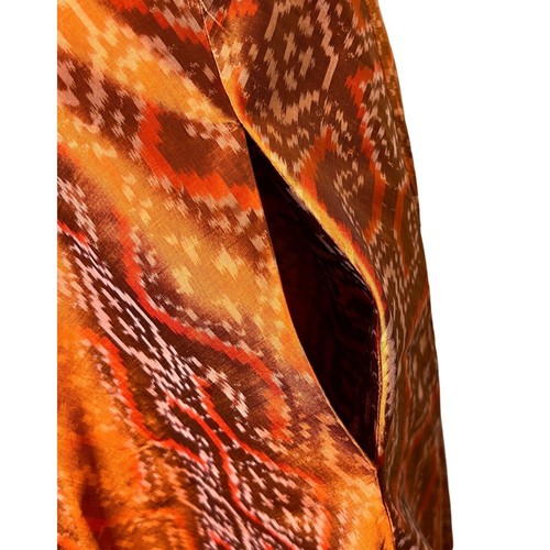 Vestido Solero Estampado Tribal Banana Republic Talla 0 100% Seda Naranja Ardiente Forrado Azteca - Imagen 9 de 12