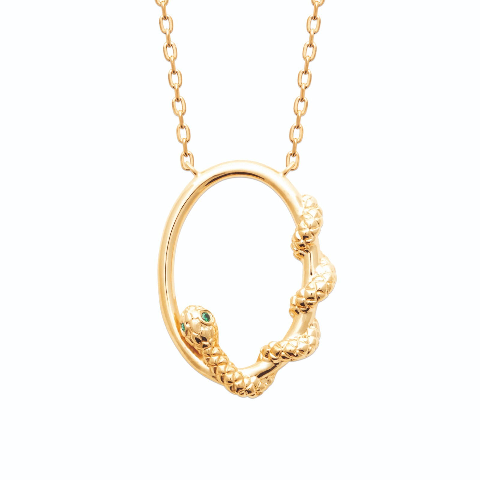 Collier plaqué or serpent et pendentif anneau pour femme moderne 45cm
