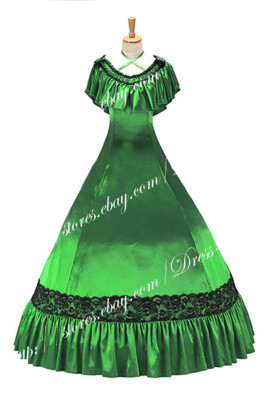 Southern Belle Edwardian Victorian Green Satin Gown Reenactment Lolita Dress  | eBay