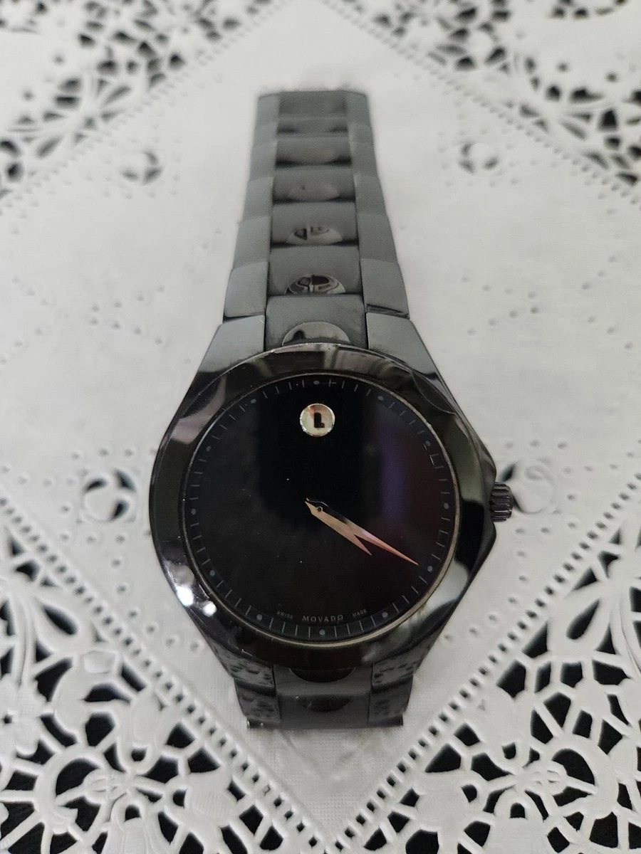 Movado Luno Sport Black Stainless Steel Watch Dress Swiss Quartz New Battery