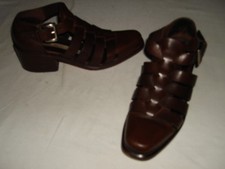 VIA SPIGA BROWN LEATHER ANKLE STRAP 2" BLOCK HEELS SANDALS Sz. 6 A ITALY