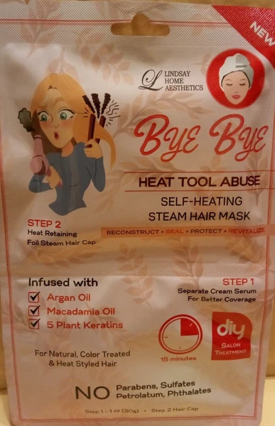 Lindsay Home Aesthetics Bye, Bye Heat Tool Abuse Self Heating Hair Mask 2 step