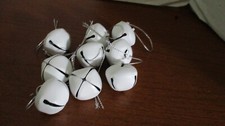 Set of 9 WHITE METAL JINGLE BELL Christmas Ornaments 1" Diameter